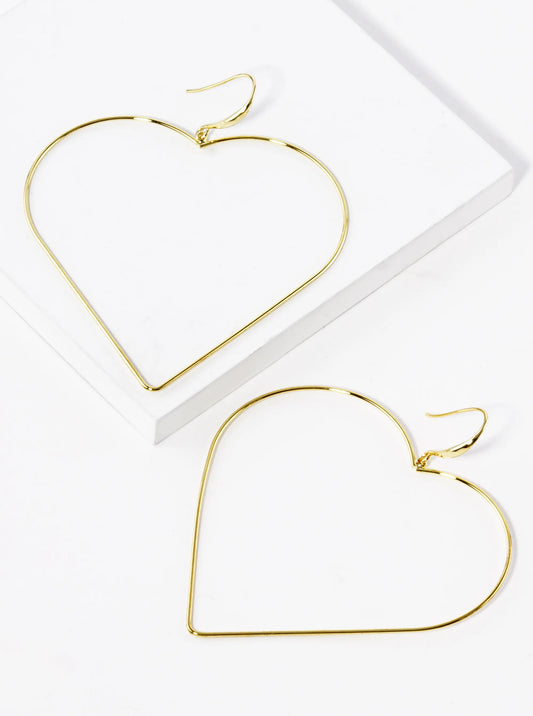 18K Gold Dipped Giant Wire Heart Drop Lightweight Earrings