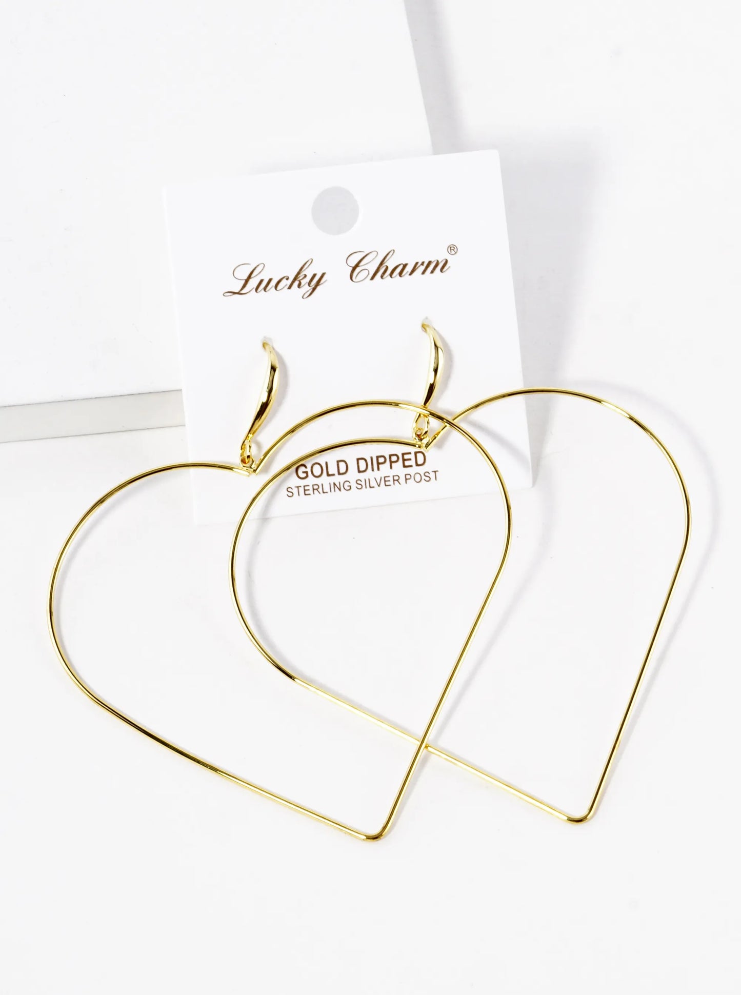 18K Gold Dipped Giant Wire Heart Drop Lightweight Earrings