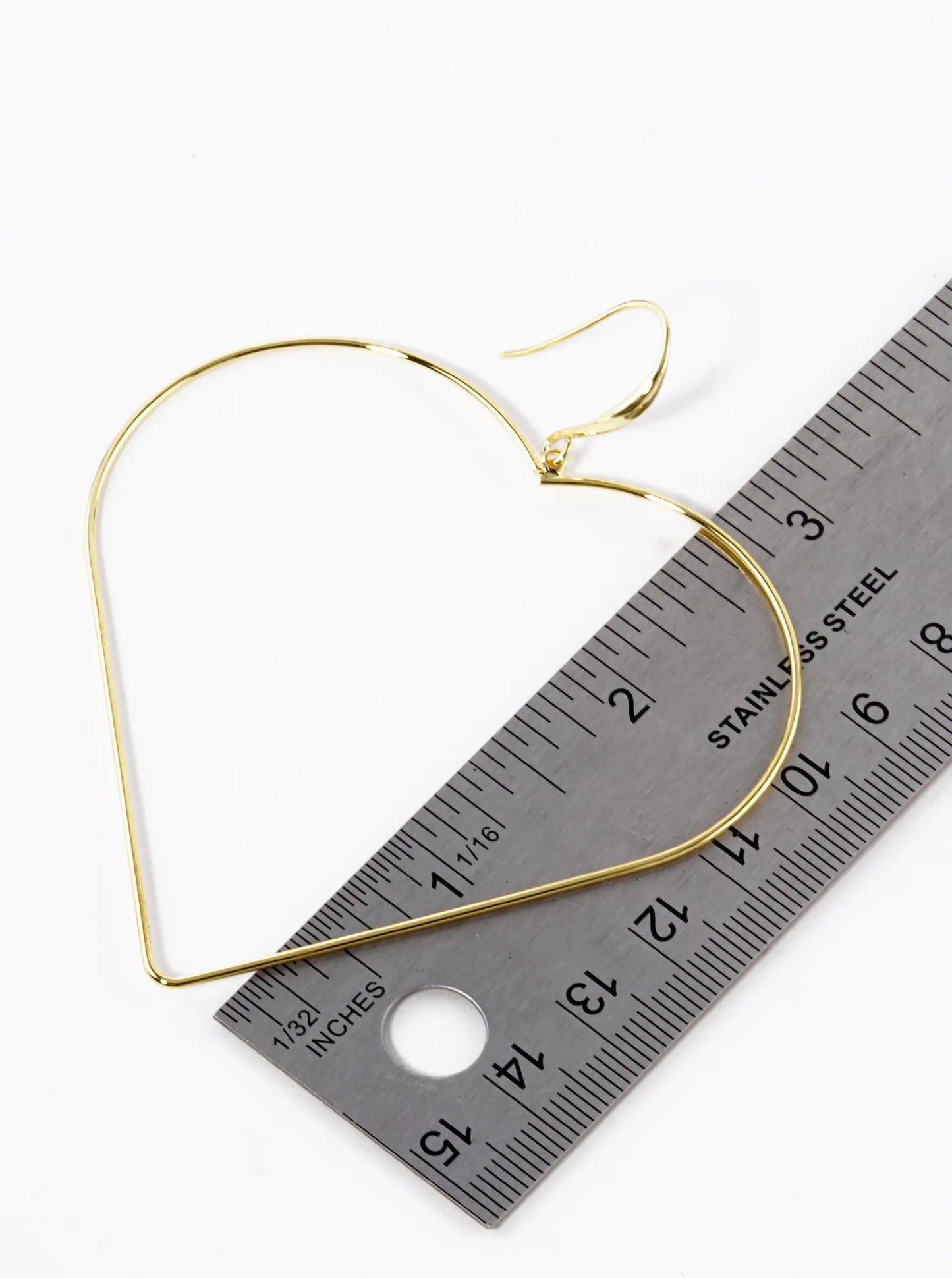 18K Gold Dipped Giant Wire Heart Drop Lightweight Earrings