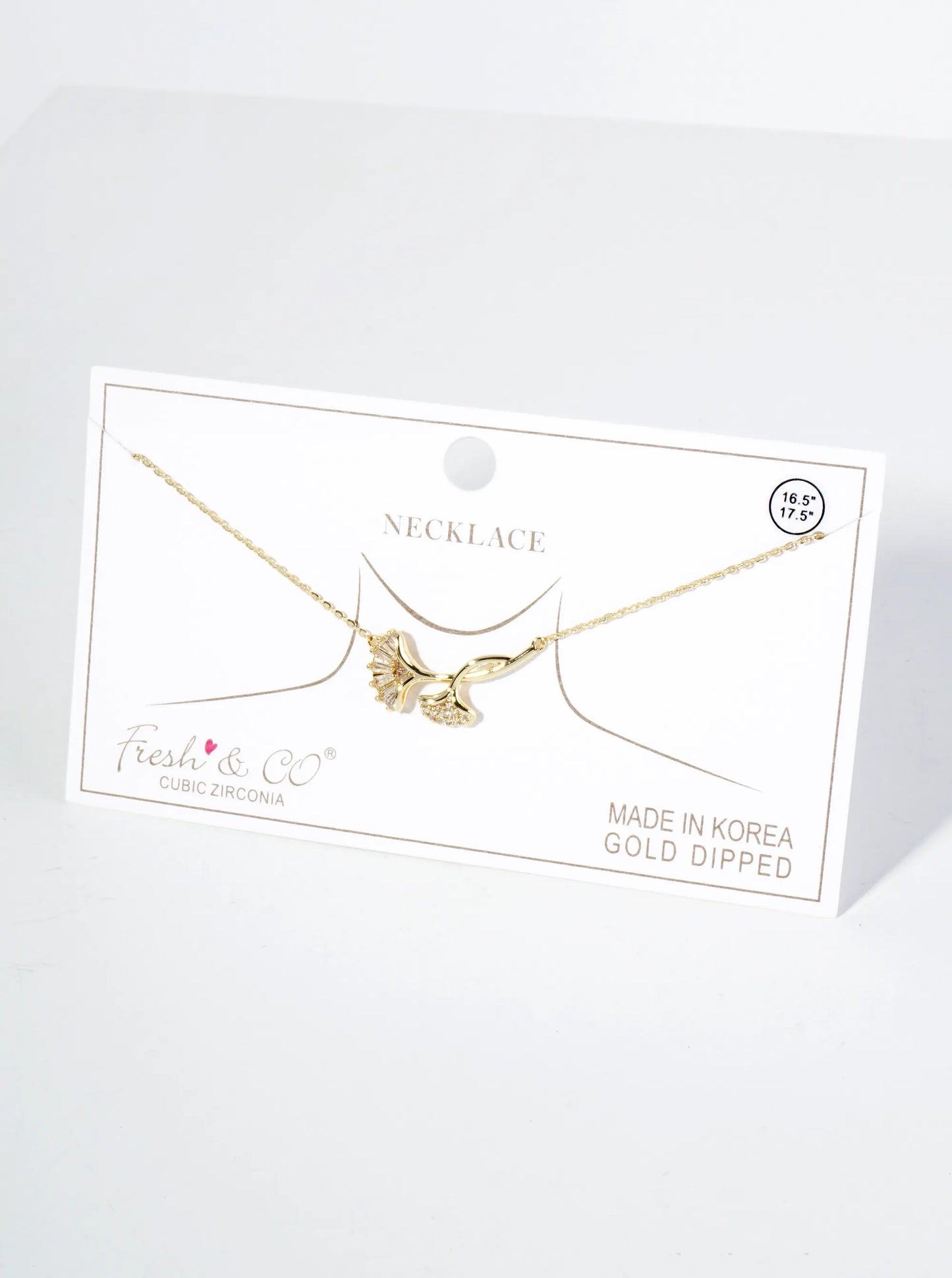 18K Gold Dipped Ginkgo Leaf Pendant Cubic Zirconia Necklace