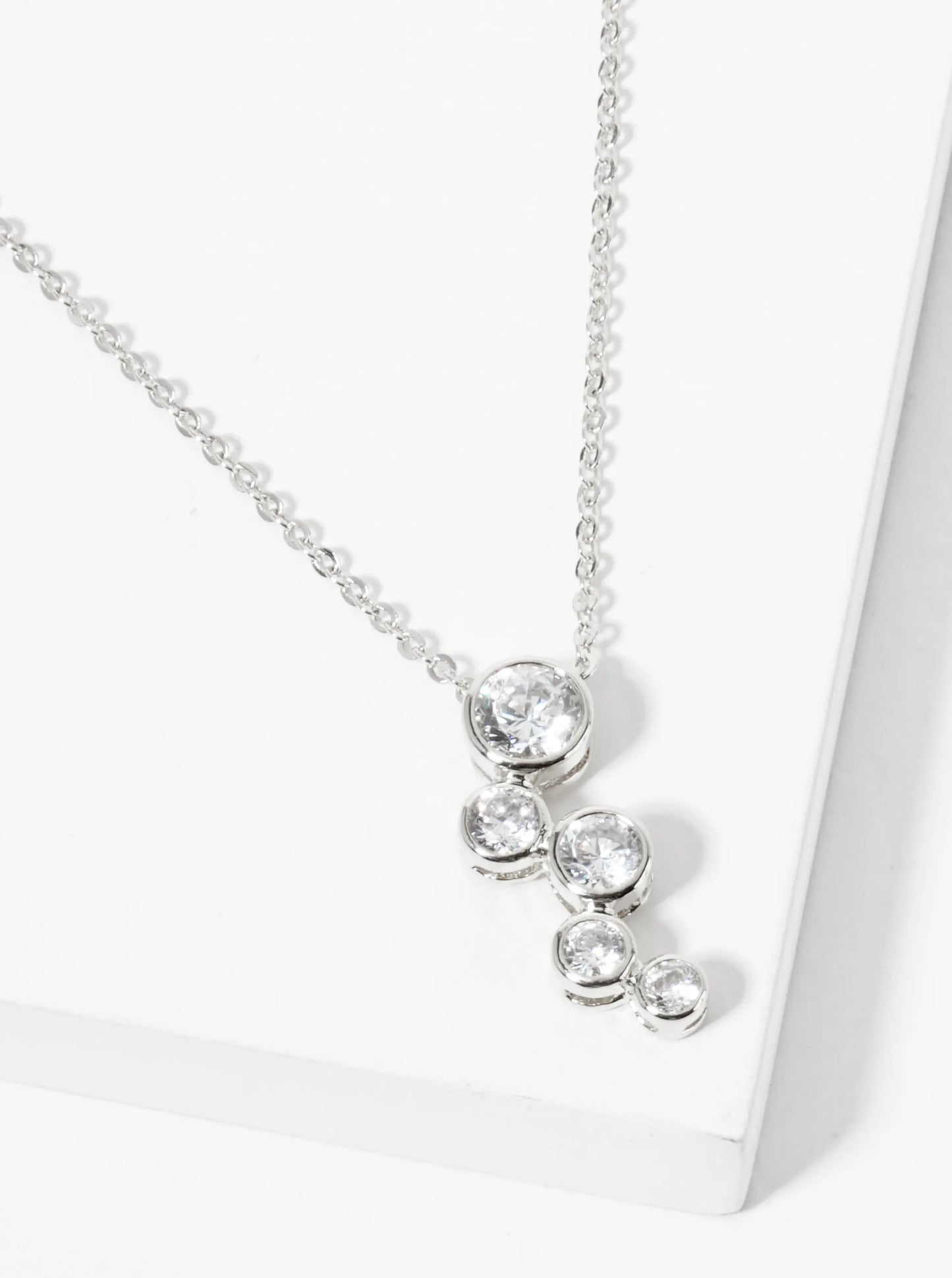 18K Gold Dipped Graduated Five CZ Stones Pendant Necklace