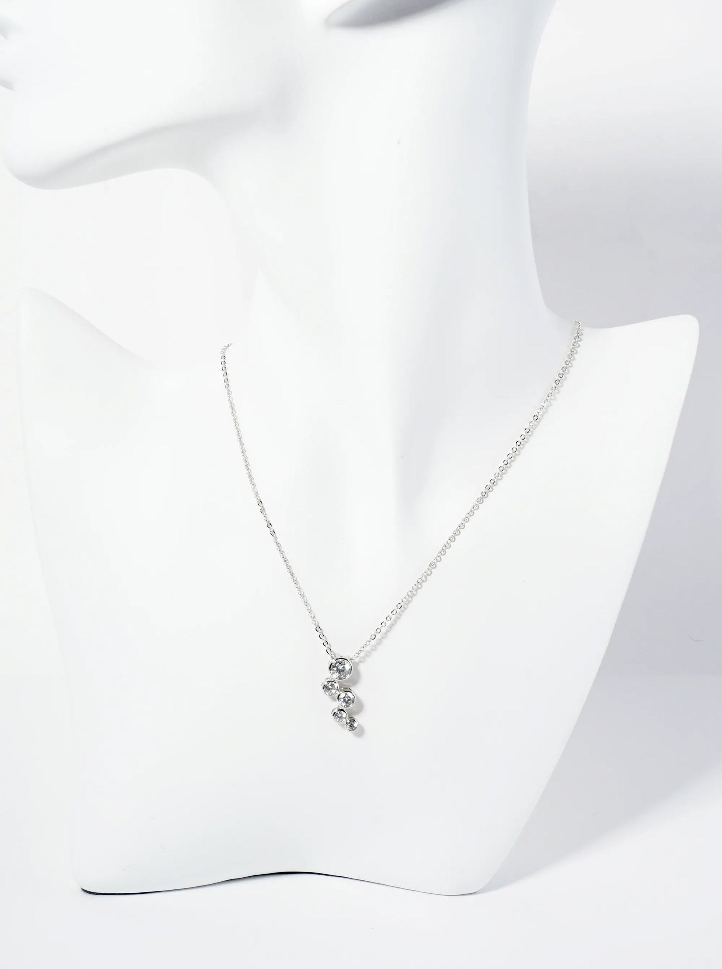 18K Gold Dipped Graduated Five CZ Stones Pendant Necklace