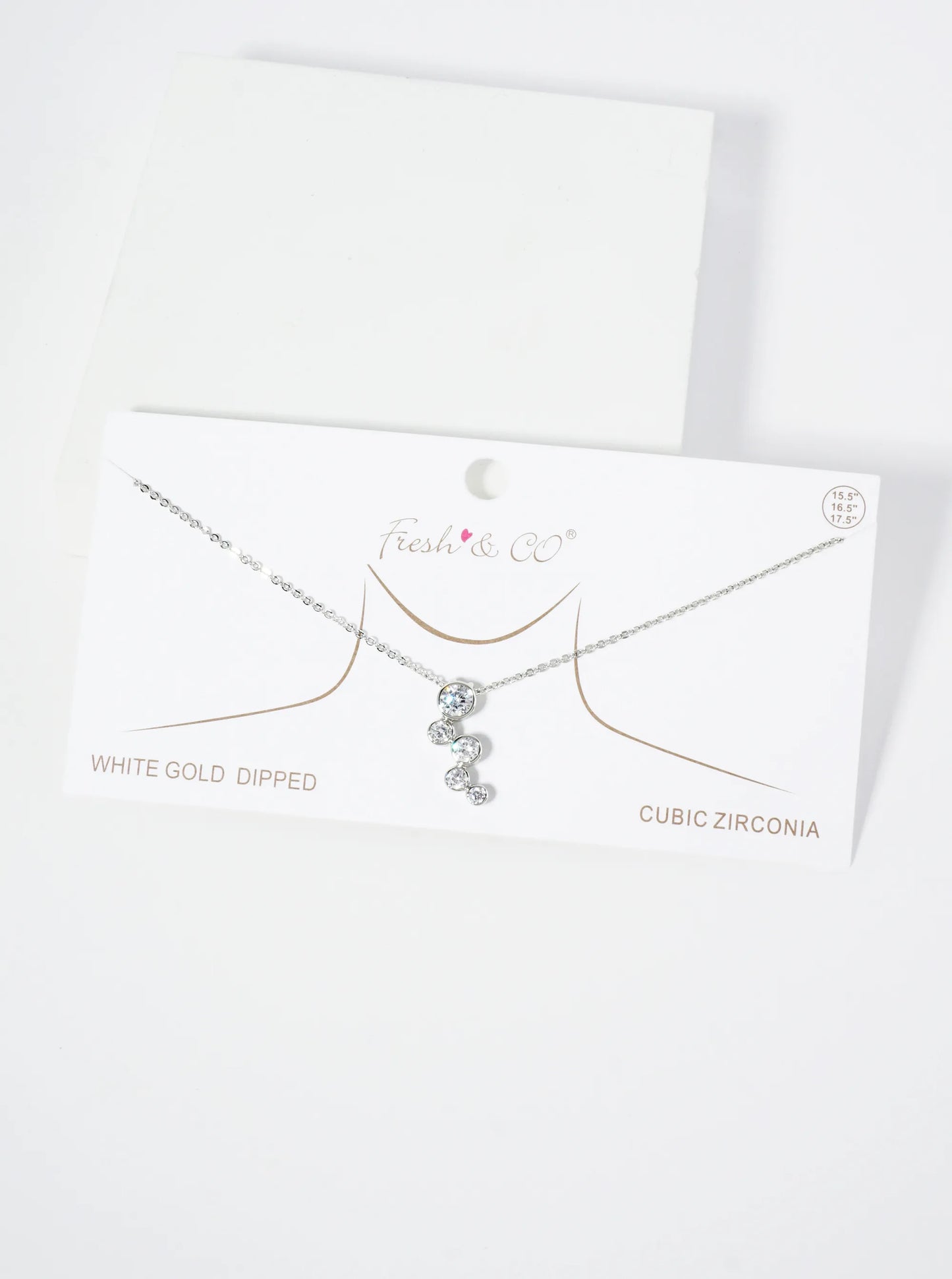 18K Gold Dipped Graduated Five CZ Stones Pendant Necklace