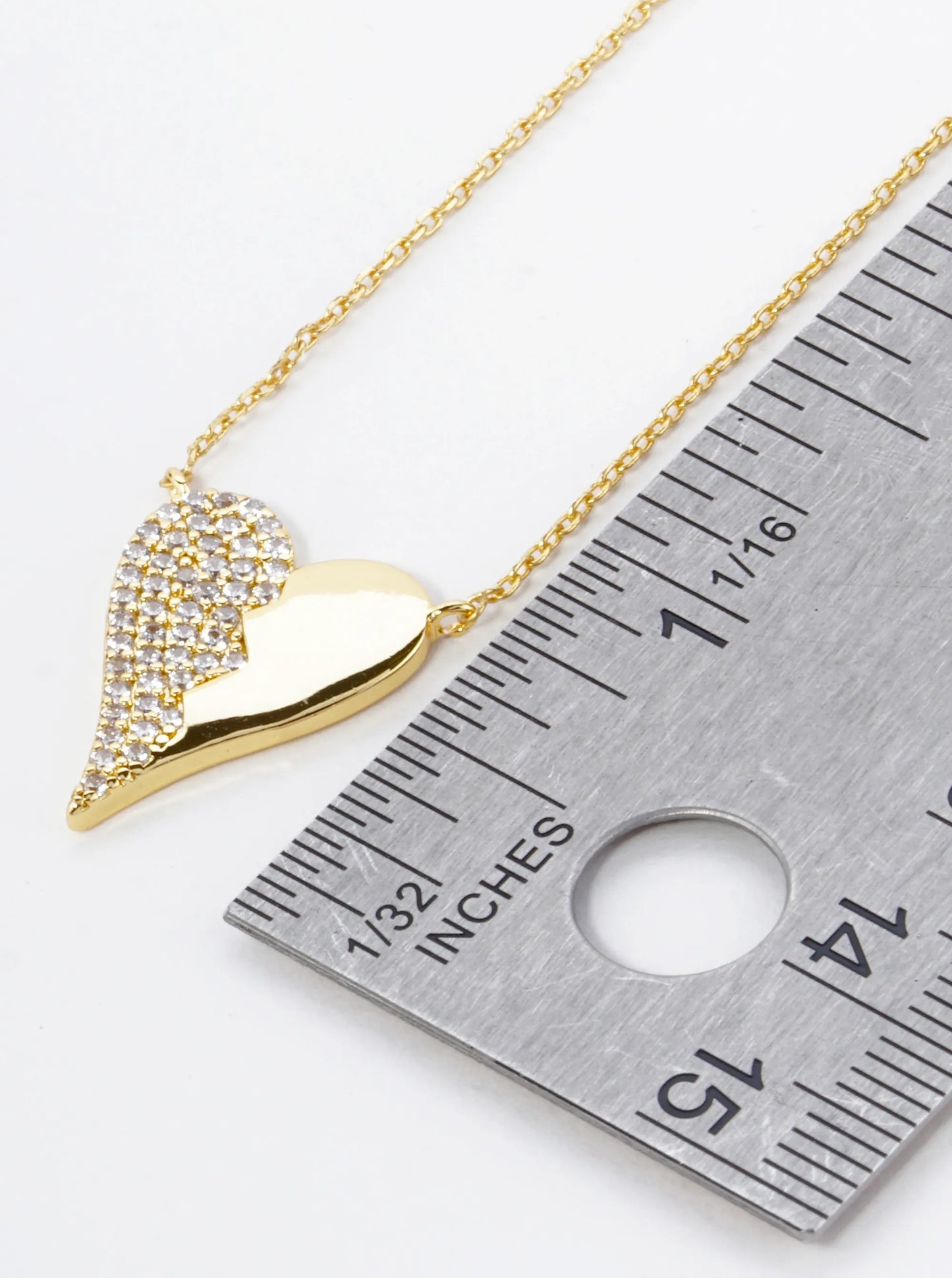 18K Gold Dipped Half Cubic Zirconia Pave Heart Pendant Necklace
