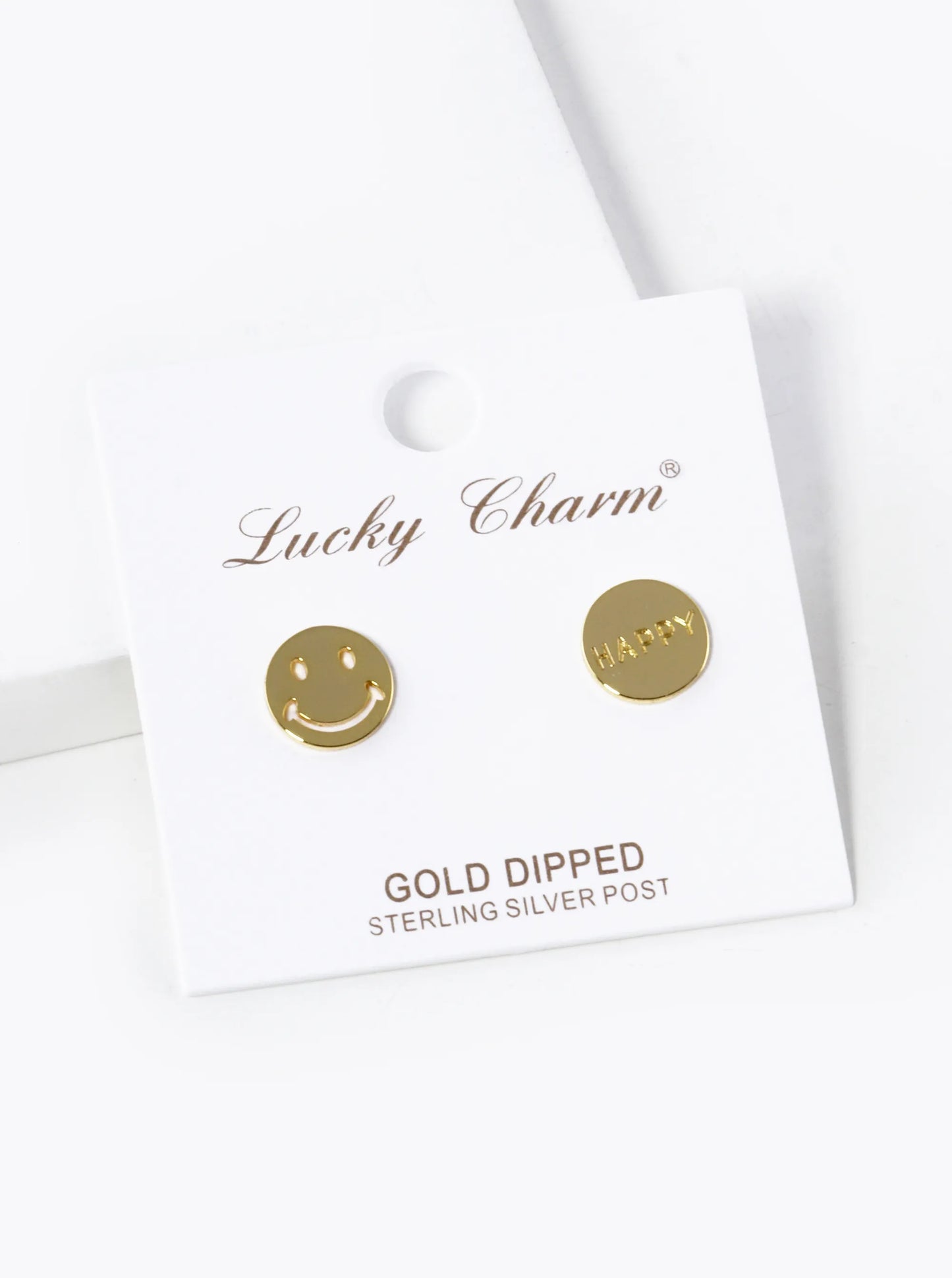 18K Gold Dipped Happy Smiley Face Button Stud Earrings
