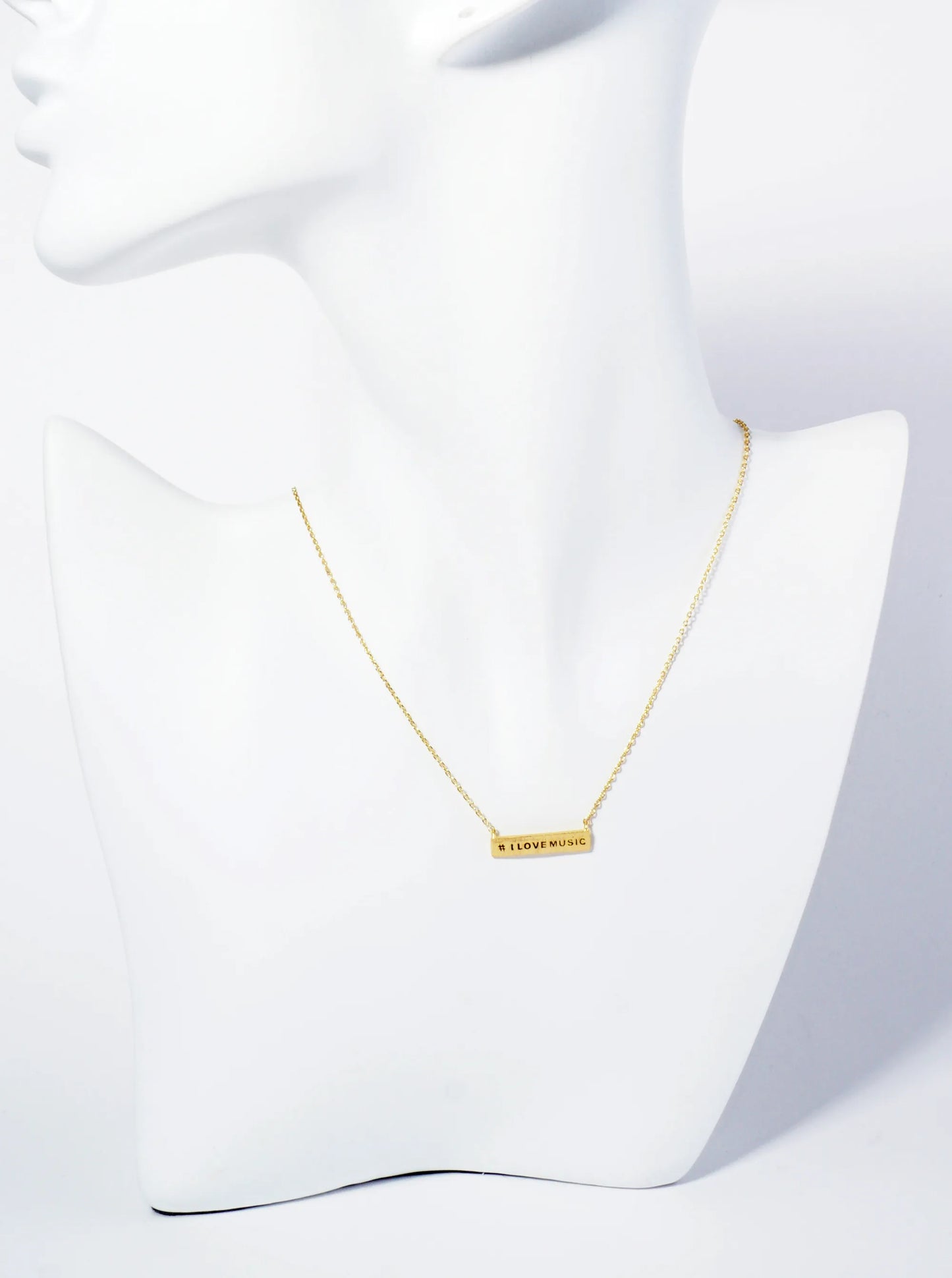 18K Gold Dipped Hashtag I Love Music Bar Pendant Necklace
