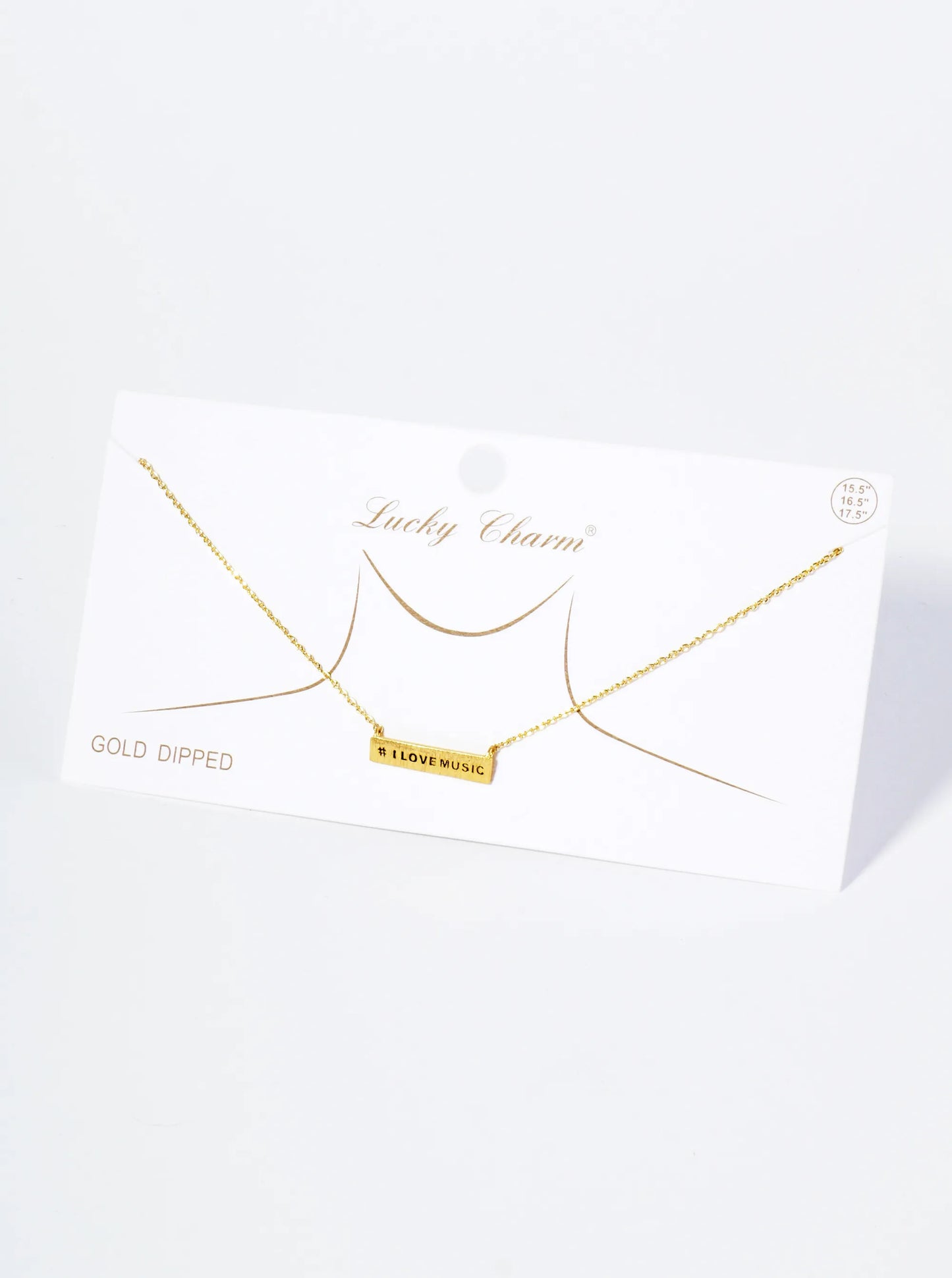 18K Gold Dipped Hashtag I Love Music Bar Pendant Necklace