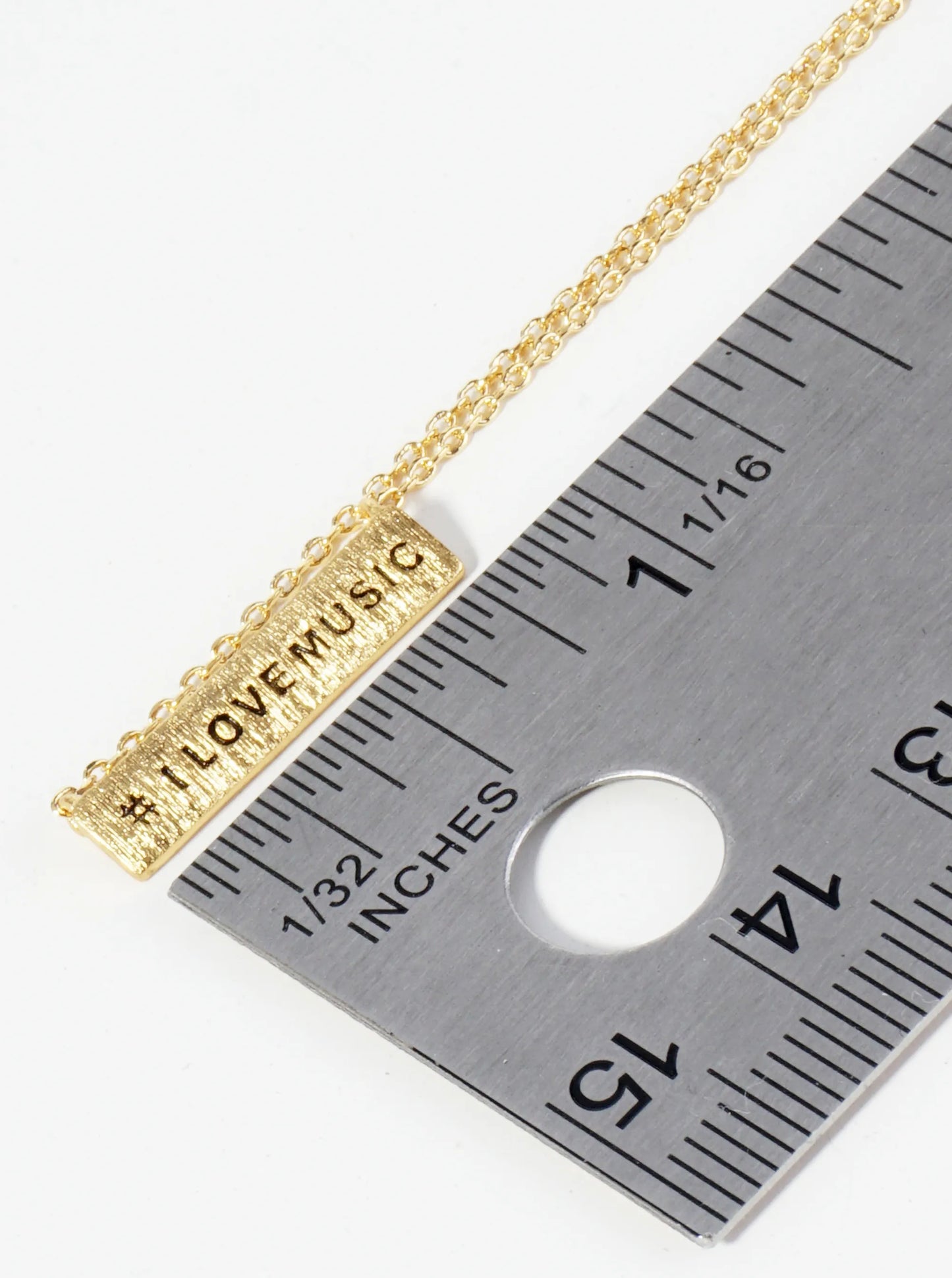18K Gold Dipped Hashtag I Love Music Bar Pendant Necklace