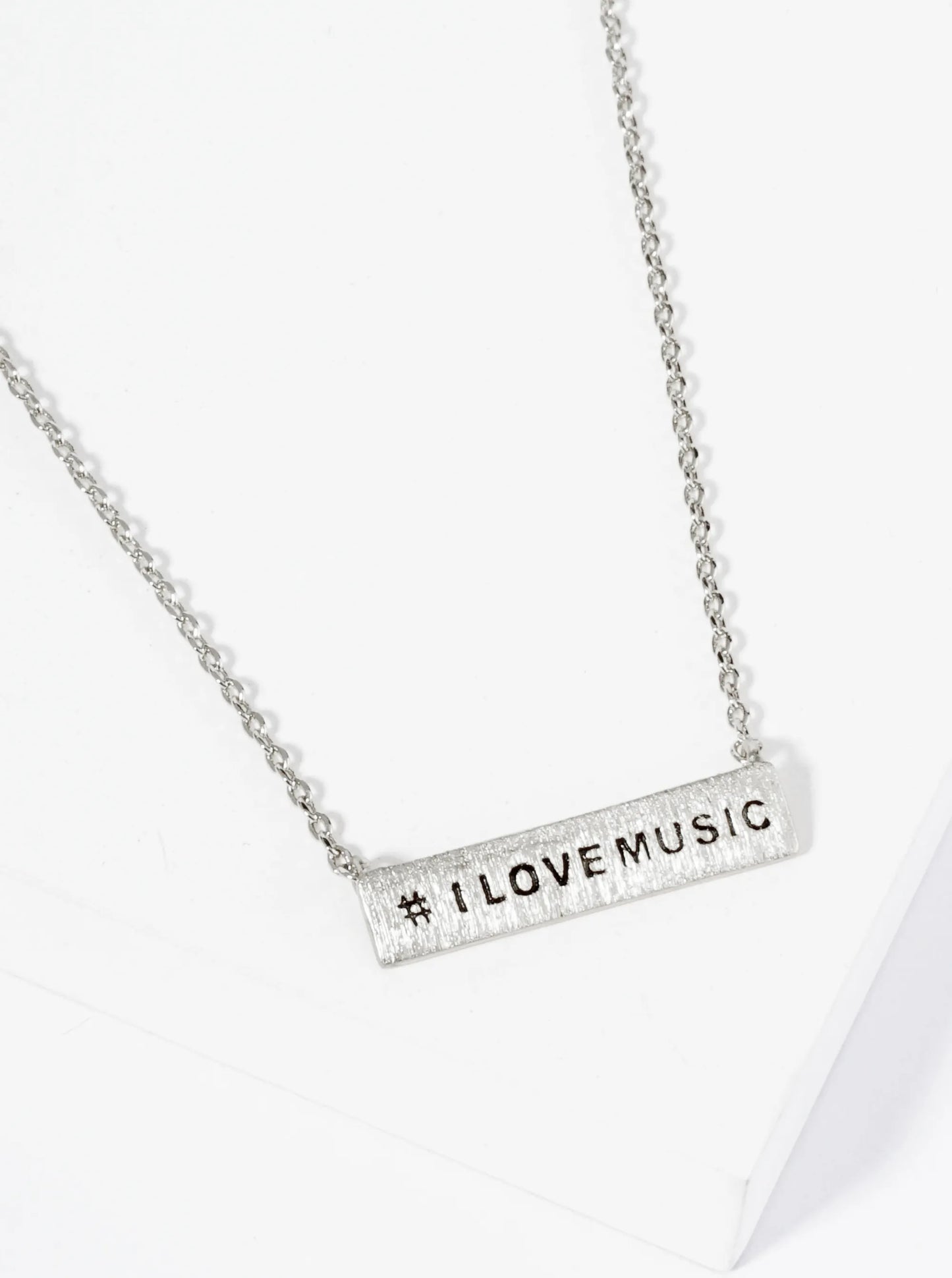 18K Gold Dipped Hashtag I Love Music Bar Pendant Necklace