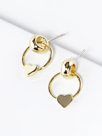18K Gold Dipped Heart Drop Door Knocker Post Earrings