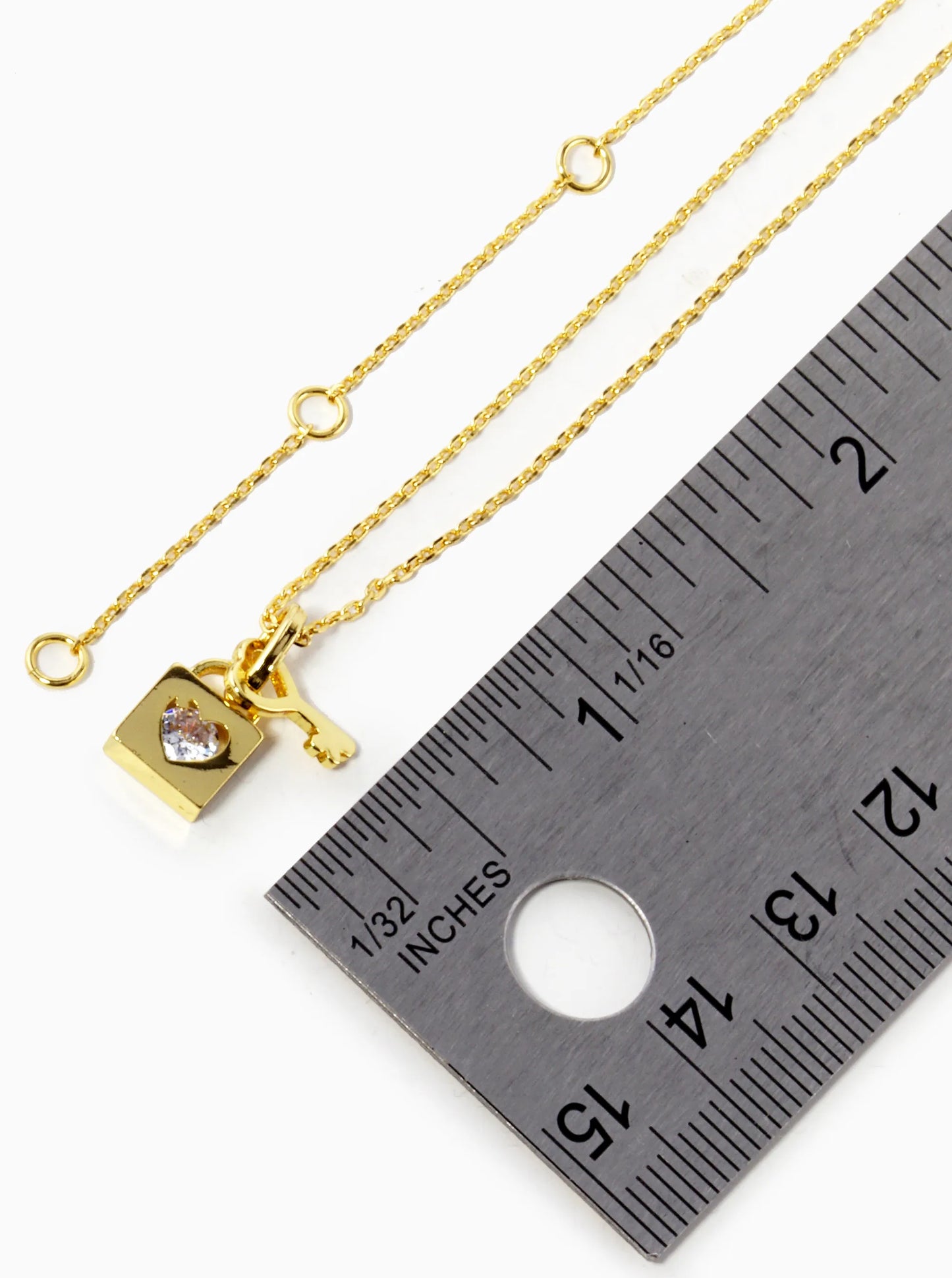 18K Gold Dipped Heart Padlock With CZ Stone Pendant Necklace