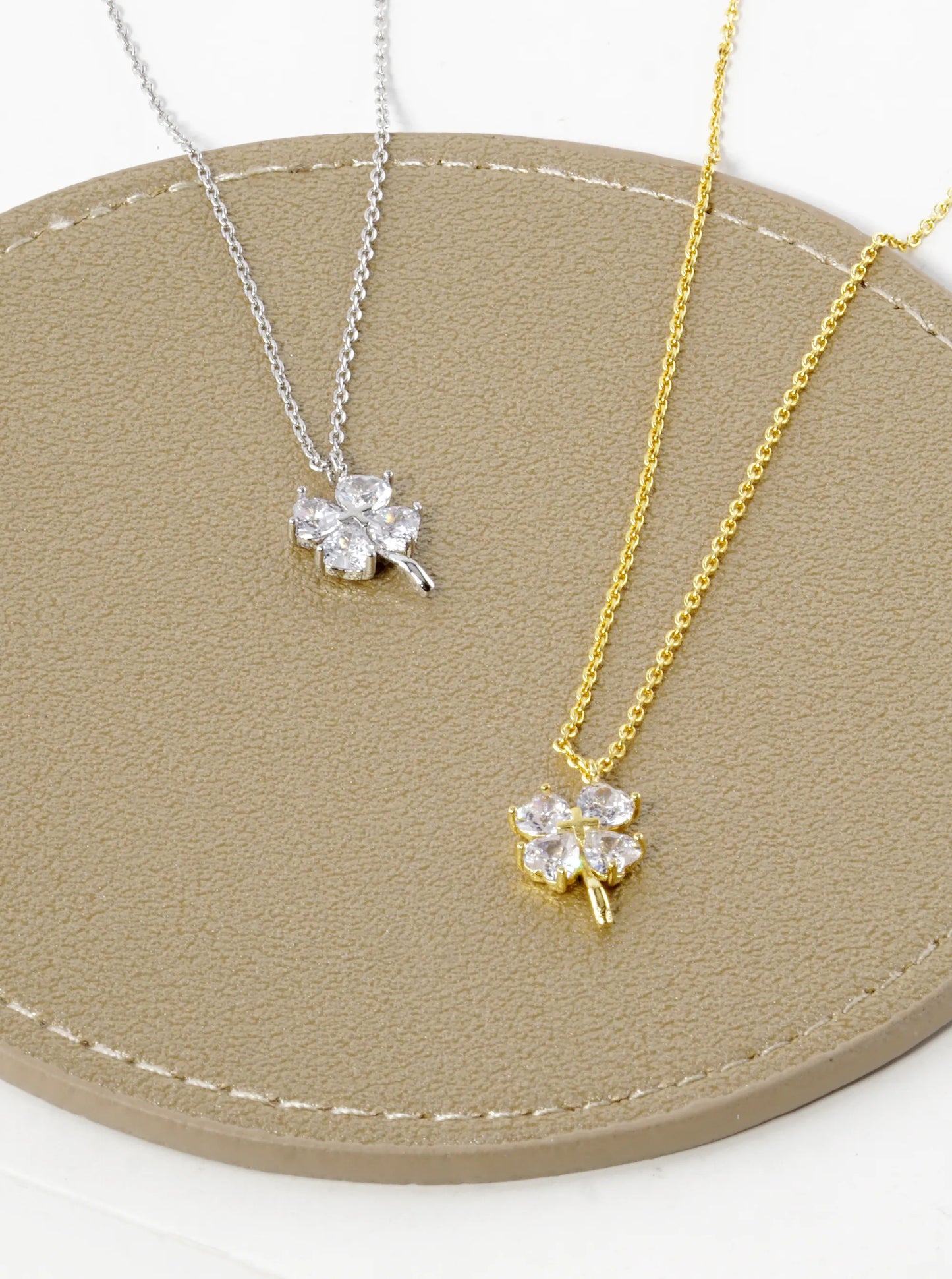 18K Gold Dipped Heart Shape CZ Stone Four-Leaf Clover Pendant Necklace