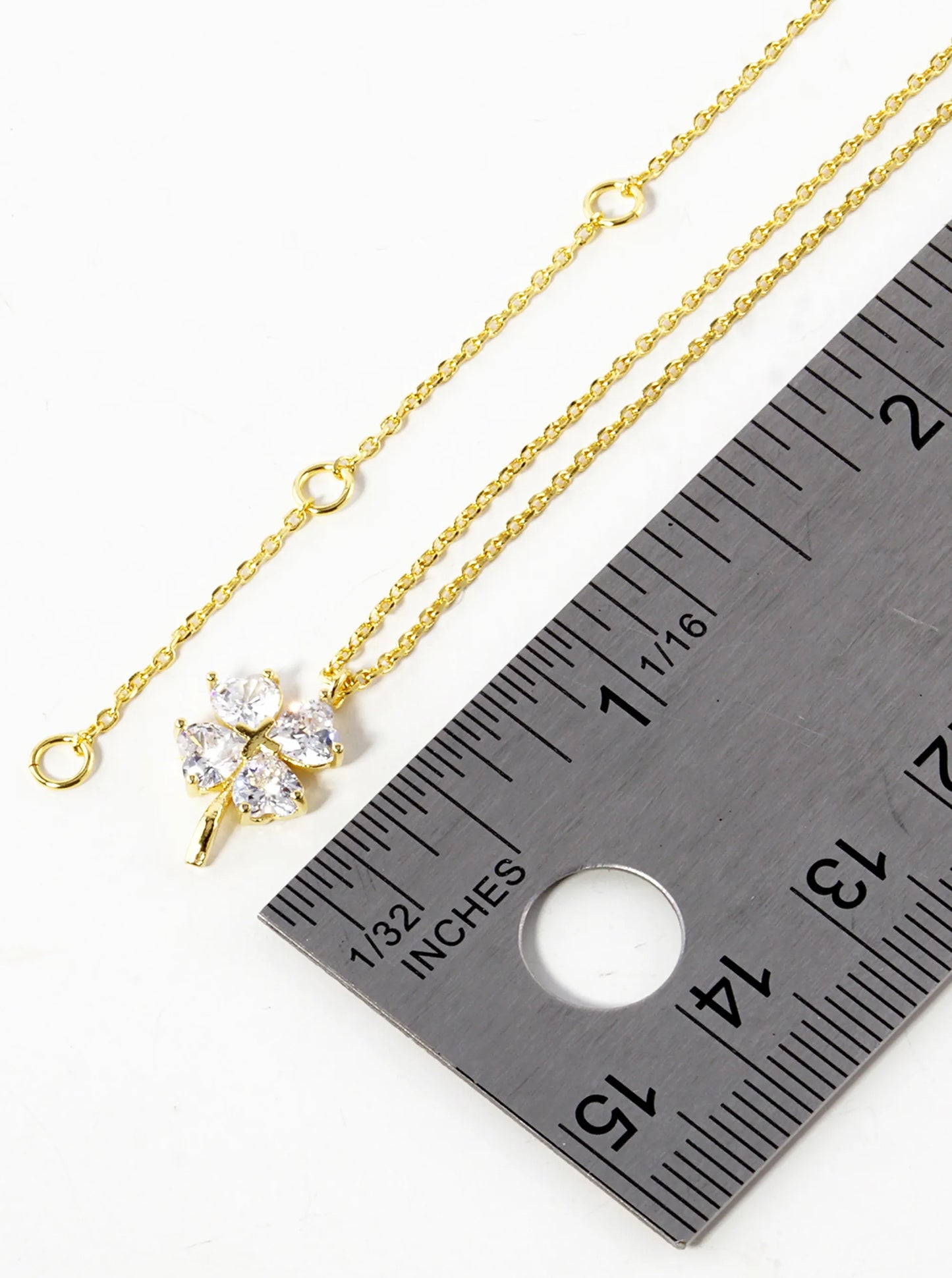 18K Gold Dipped Heart Shape CZ Stone Four-Leaf Clover Pendant Necklace