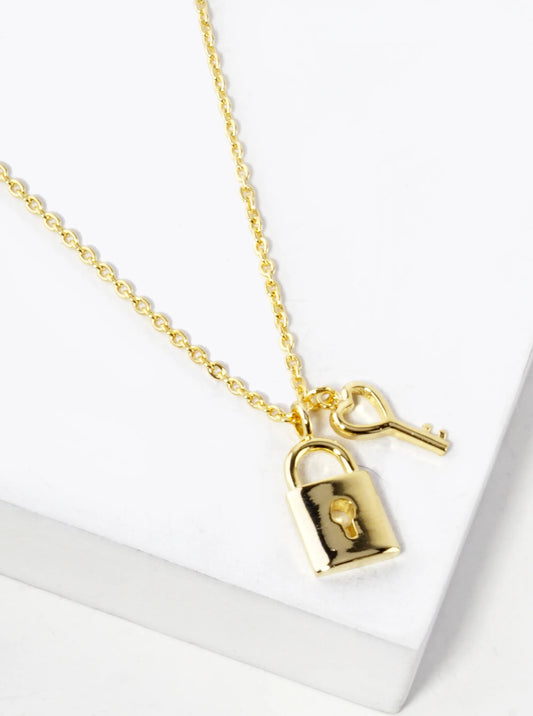 18K Gold Dipped Heart Shaped Key And Padlock Pendant Necklace