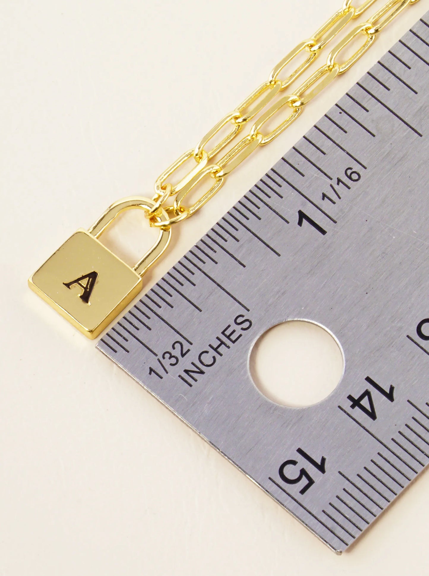 18K Gold Dipped Initial Lock Pendant Link Chain Necklace