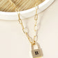18K Gold Dipped Initial Lock Pendant Link Chain Necklace