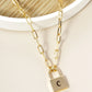 18K Gold Dipped Initial Lock Pendant Link Chain Necklace
