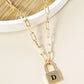18K Gold Dipped Initial Lock Pendant Link Chain Necklace