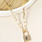 18K Gold Dipped Initial Lock Pendant Link Chain Necklace