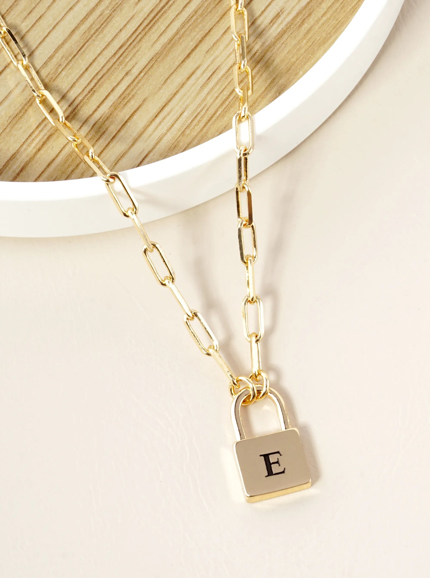 18K Gold Dipped Initial Lock Pendant Link Chain Necklace