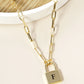 18K Gold Dipped Initial Lock Pendant Link Chain Necklace