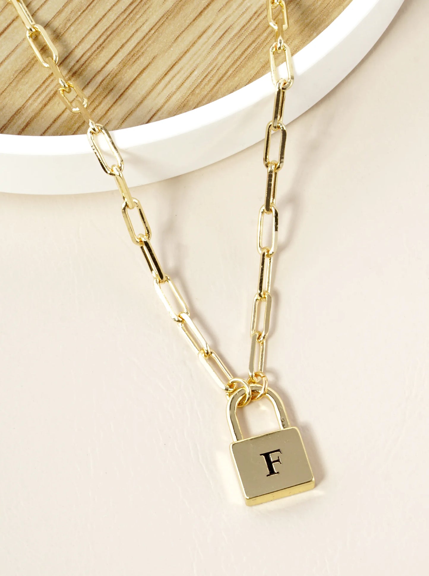 18K Gold Dipped Initial Lock Pendant Link Chain Necklace