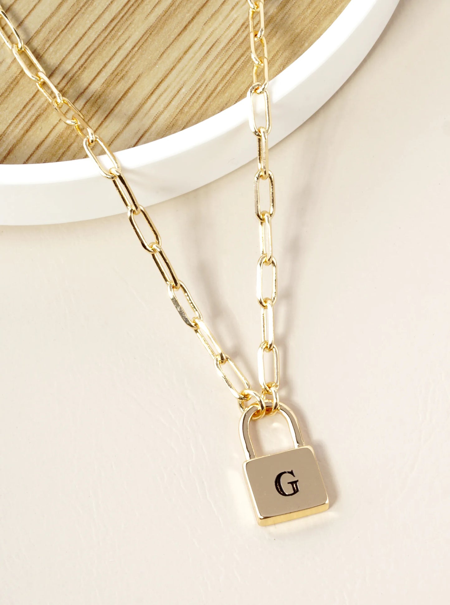 18K Gold Dipped Initial Lock Pendant Link Chain Necklace