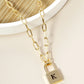 18K Gold Dipped Initial Lock Pendant Link Chain Necklace