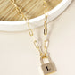 18K Gold Dipped Initial Lock Pendant Link Chain Necklace