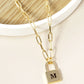 18K Gold Dipped Initial Lock Pendant Link Chain Necklace