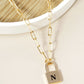 18K Gold Dipped Initial Lock Pendant Link Chain Necklace