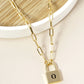 18K Gold Dipped Initial Lock Pendant Link Chain Necklace