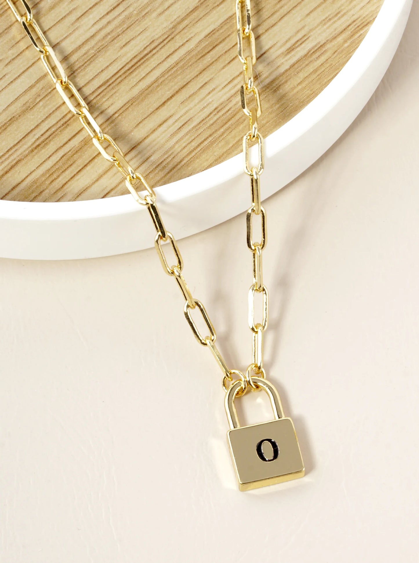 18K Gold Dipped Initial Lock Pendant Link Chain Necklace