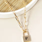 18K Gold Dipped Initial Lock Pendant Link Chain Necklace