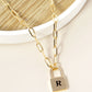 18K Gold Dipped Initial Lock Pendant Link Chain Necklace