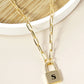 18K Gold Dipped Initial Lock Pendant Link Chain Necklace