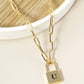18K Gold Dipped Initial Lock Pendant Link Chain Necklace