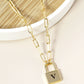 18K Gold Dipped Initial Lock Pendant Link Chain Necklace