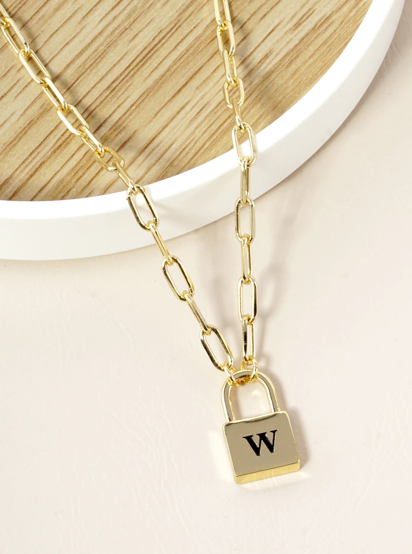 18K Gold Dipped Initial Lock Pendant Link Chain Necklace