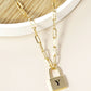 18K Gold Dipped Initial Lock Pendant Link Chain Necklace
