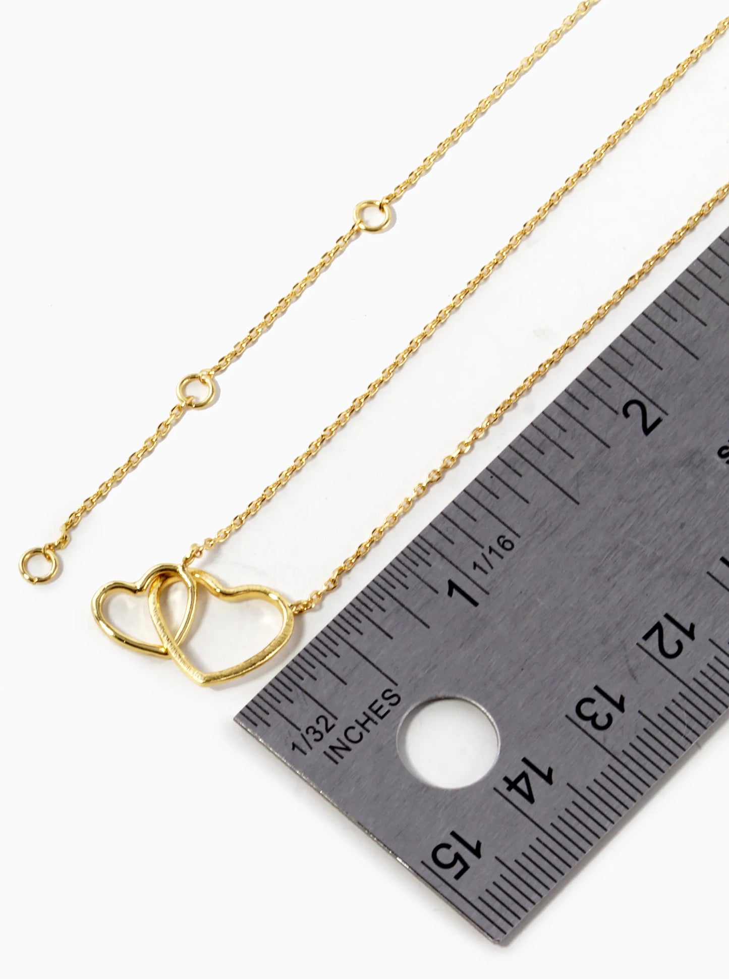 18K Gold Dipped Interlocking Two Wire Heart Pendant Necklace