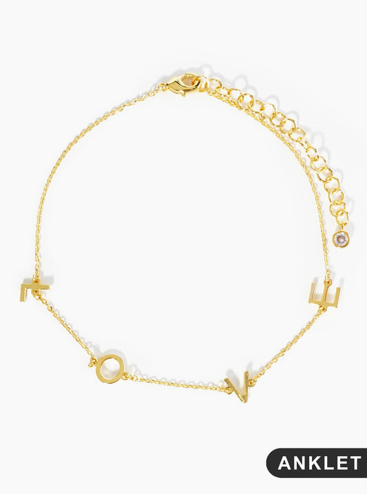 18K Gold Dipped LOVE Brass Chain Anklet