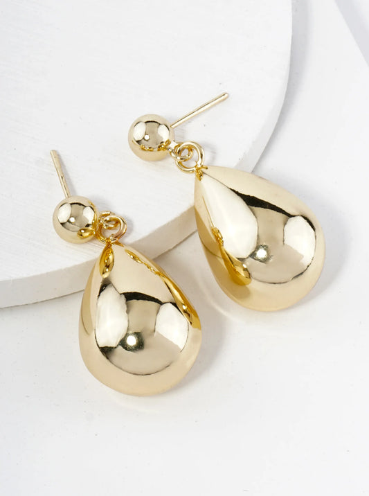 18K Gold Dipped Large Puffy Teardrop Drop Dangle Post Earrings