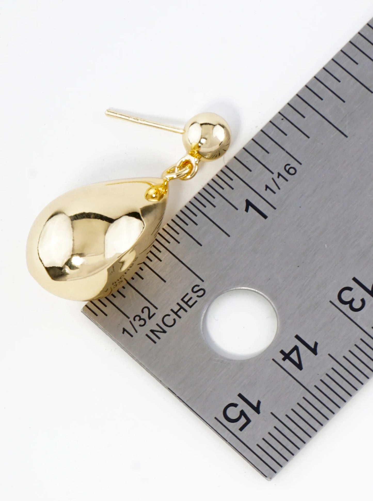 18K Gold Dipped Large Puffy Teardrop Drop Dangle Post Earrings