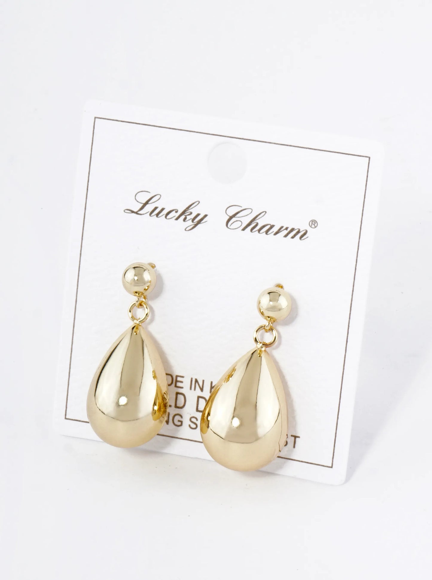 18K Gold Dipped Large Puffy Teardrop Drop Dangle Post Earrings