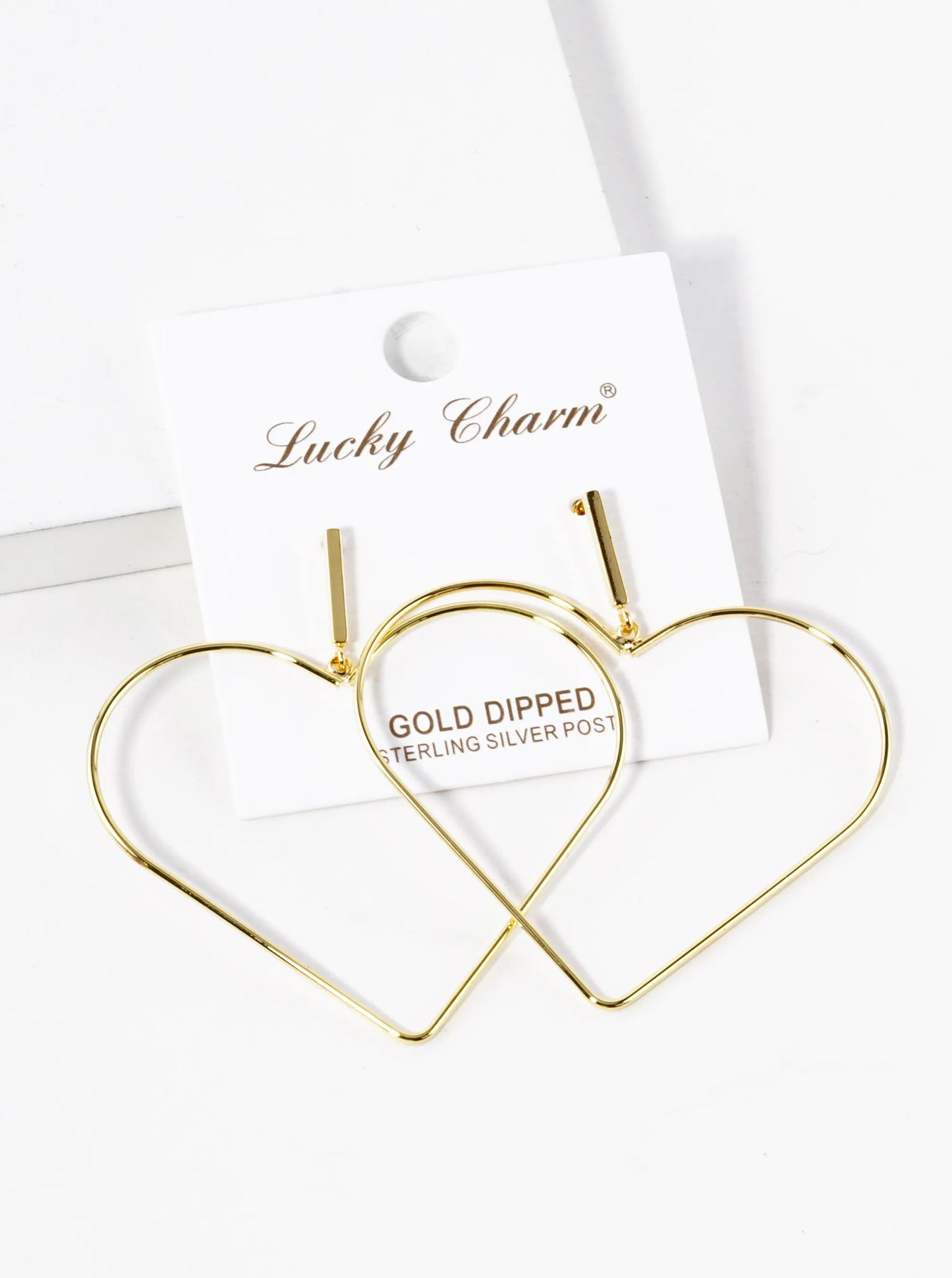 18K Gold Dipped Large Wire Heart Drop Dangle Post Earrings