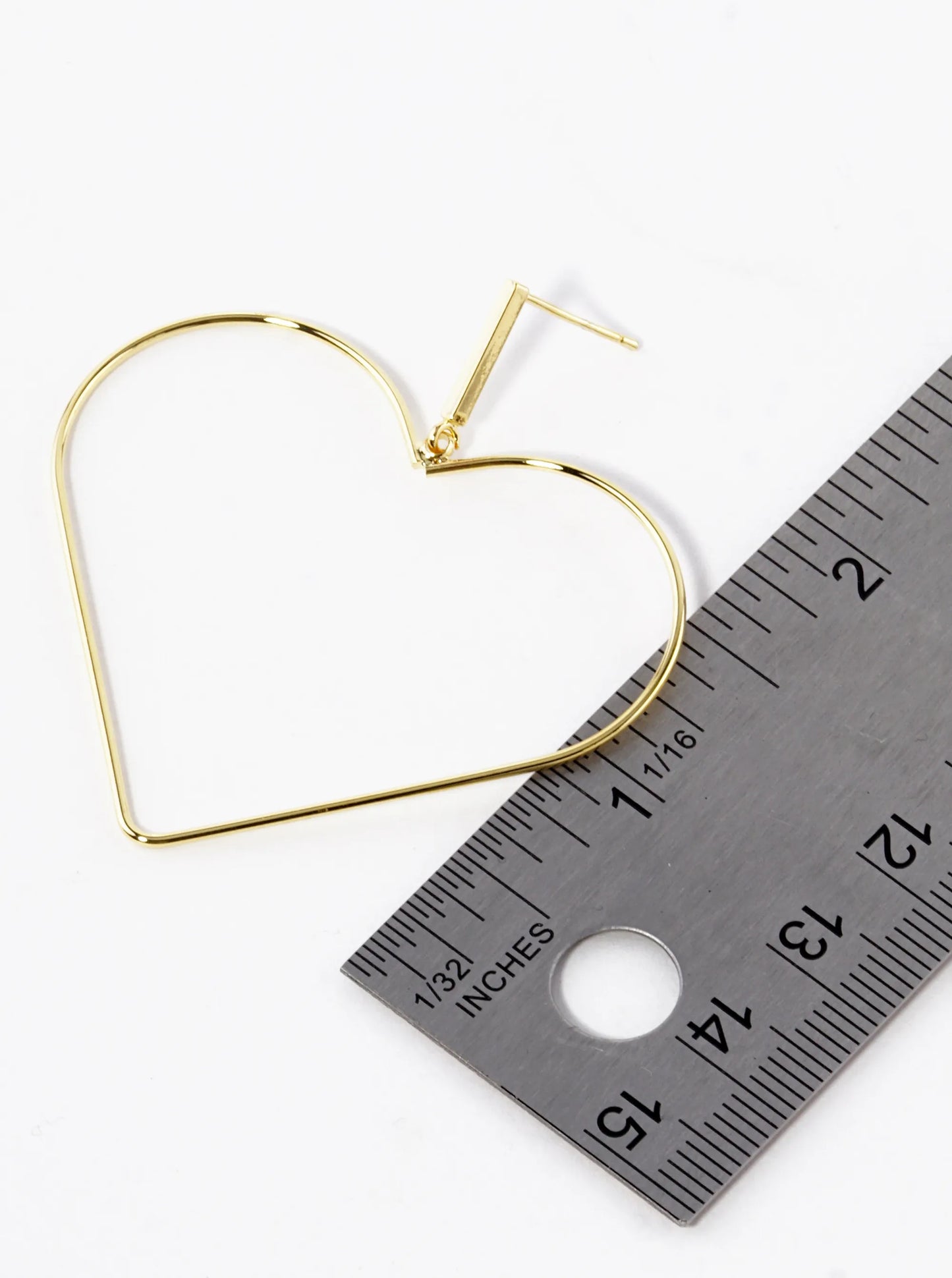 18K Gold Dipped Large Wire Heart Drop Dangle Post Earrings