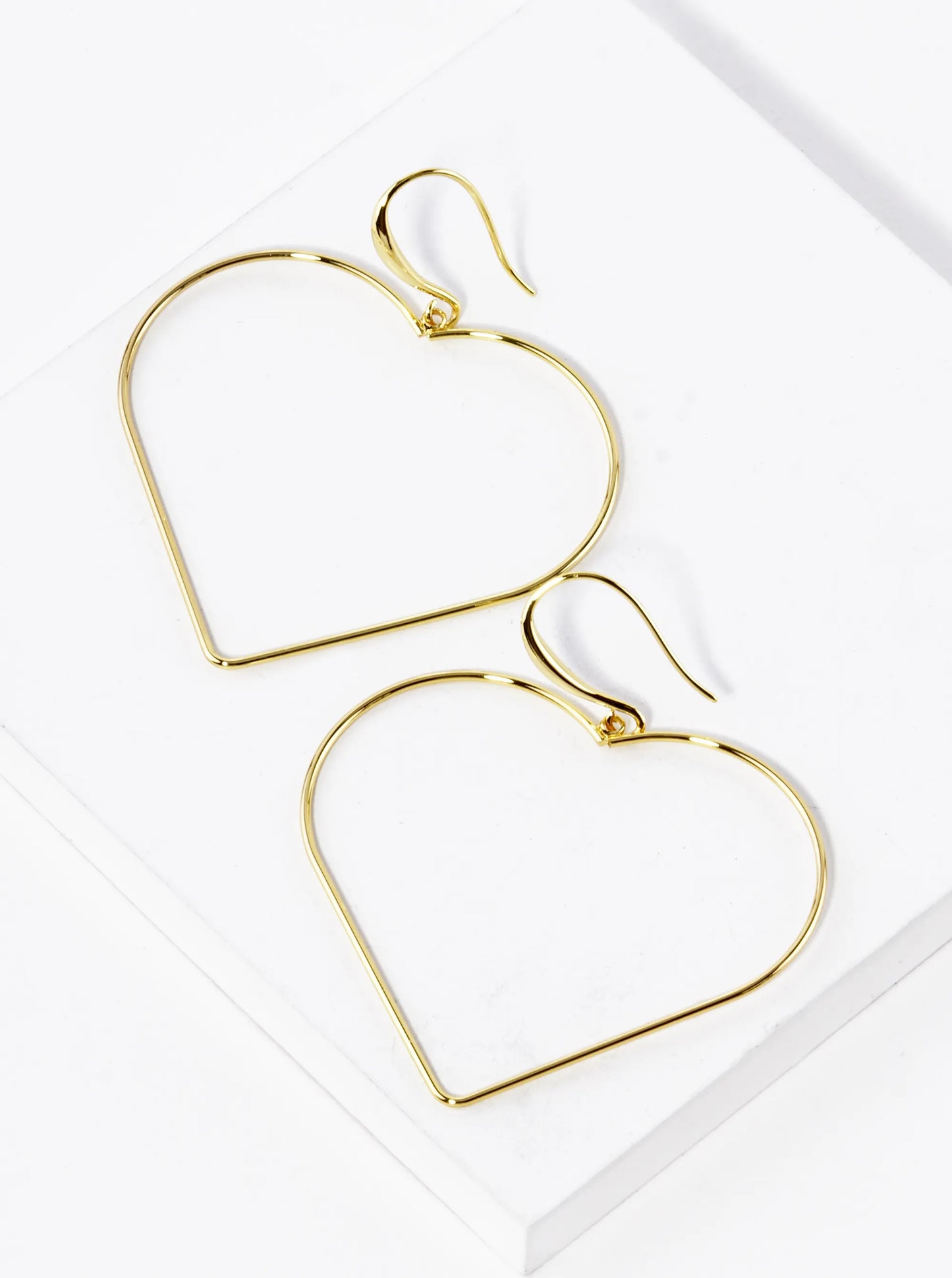 18K Gold Dipped Large Wire Heart Drop Lightweight Earrings