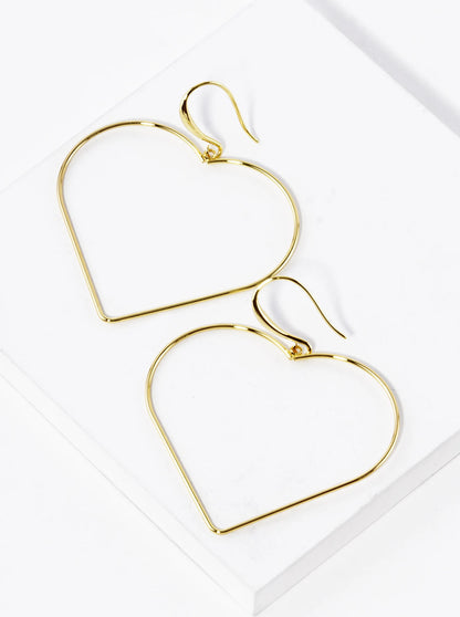 18K Gold Dipped Large Wire Heart Drop Lightweight Earrings