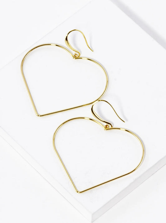18K Gold Dipped Large Wire Heart Drop Lightweight Earrings